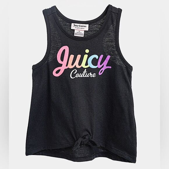 Juicy Couture Girls Black Tie Front Glitter Colorful Logo Tank Top Size 4T - Picture 1 of 6